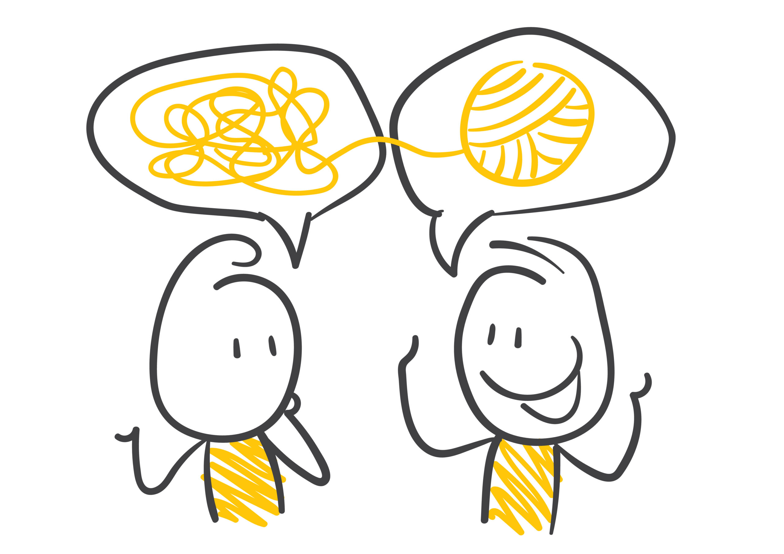 Strichfiguren / Strichmännchen: Erfolg, Ordnung, Verbesserung. problematique coaching