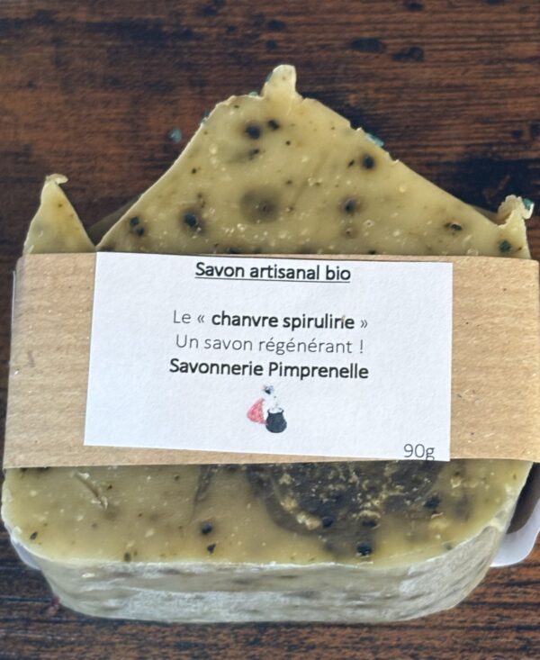 Savon artisanal et biologique - 90 g - Chanvre/ Spiruline (surgras 8 %) : Le savon des peaux matures – Image 2