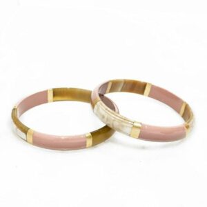 Bracelet Vieux Rose feuilles d'or en corne véritable - 1,2 cm