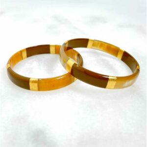 Bracelet jonc Marron et feuilles d'or en corne véritable - 1,2 cm