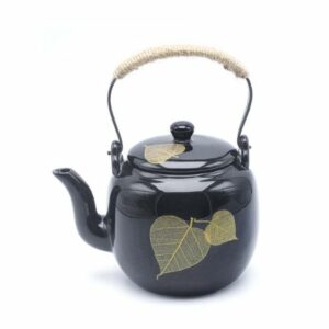 Théière en céramique noire motif feuille 350 ml
