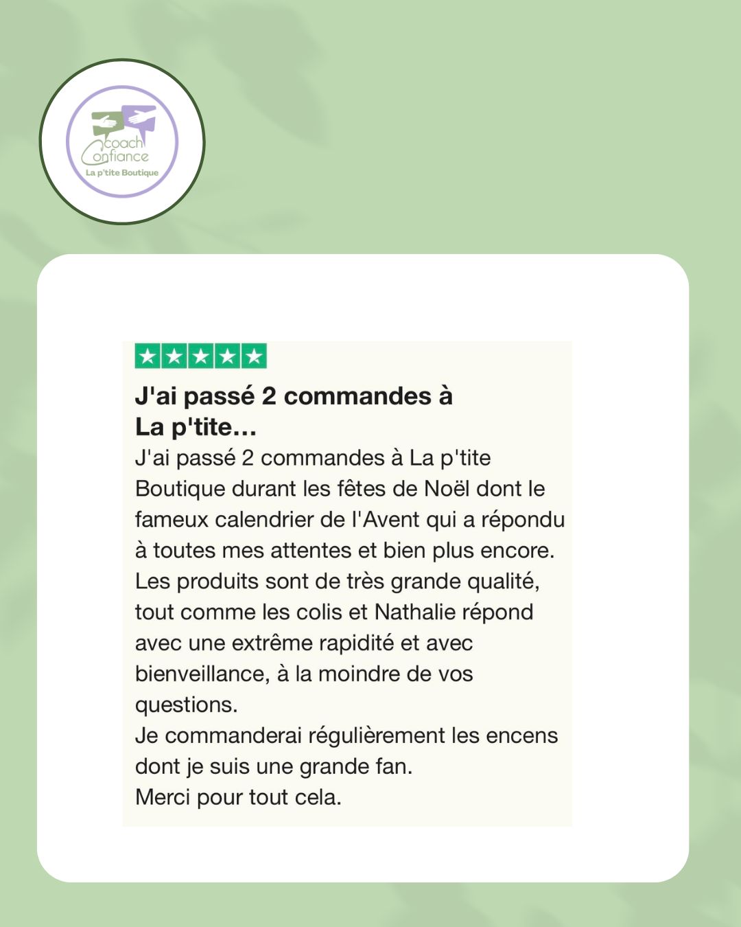 Avis cliente sur Trustpilot