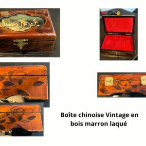 Boîte chinoise en bois laqué marron