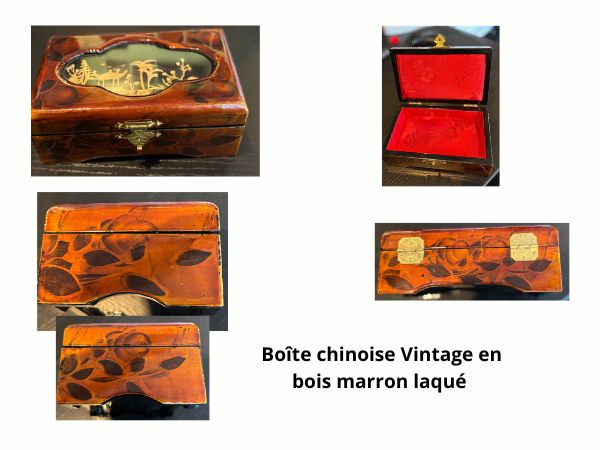 Boîte chinoise en bois laqué marron