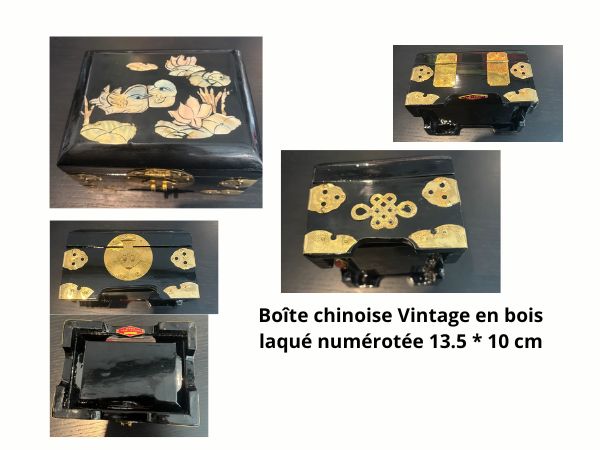 Boîte chinoise en bois laqué numérotée 13.5x10